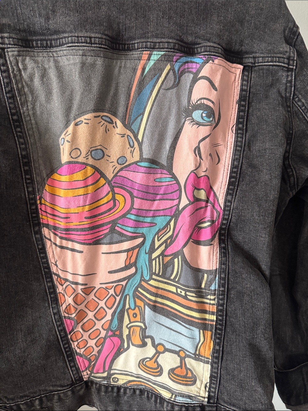 Comic Graphic Black Denim Jacket - Picture 2 of 4